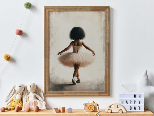 Ballet Nursery Art, Ballerina Nursery Decor Girl, Black Girl Art, Ballet Dancer Painting, African-American Girl, PRINTABLE Girl Wall Art