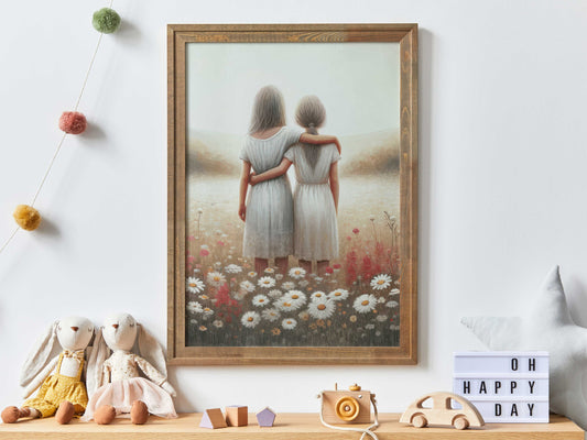 Sister Wall Art, Sisterhood Art, Vintage Sister Painting, Girl BFF Print, Wildflower Girls Room Decor, Best Friends Art, Printable Girl Art