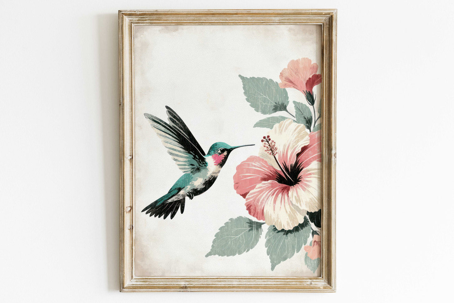 Hummingbird Print, Hummingbird Painting, Colibri Art Print, Vintage Bird Wall Art, Hibiscus Art, Rustic Home Decor, Printable Animal Art