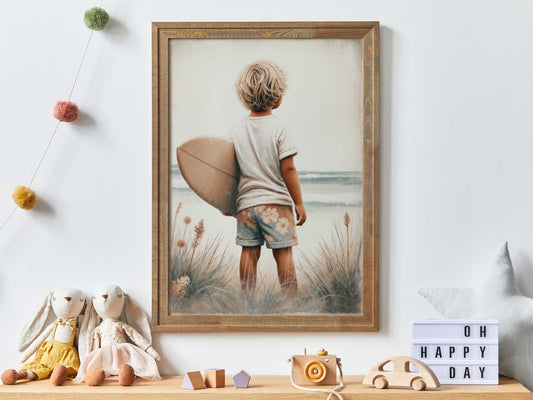 Surfing Nursery Decor Boy, Surfer Boy Print, Beach Boys Room Decor, Beach Nursery Art, Little Boy Surfer, Printable Surfer Wall Art for Kids