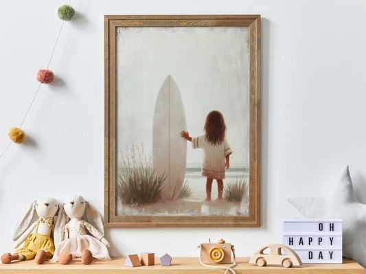 Surfing Nursery Decor Girl, Beach Girl Room Decor, Surf Print, Girl & Surfboard Art, Surfing Kids Room Decor, Printable Surfer Wall Art Kids