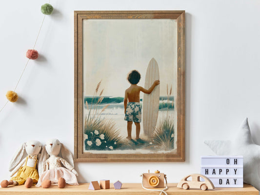 Surfing Nursery Decor, Surfer Boy Painting, Beach Nursery Art, Surfing Theme, Little Boy Surfer, Printable Surfer Wall Art for Kids