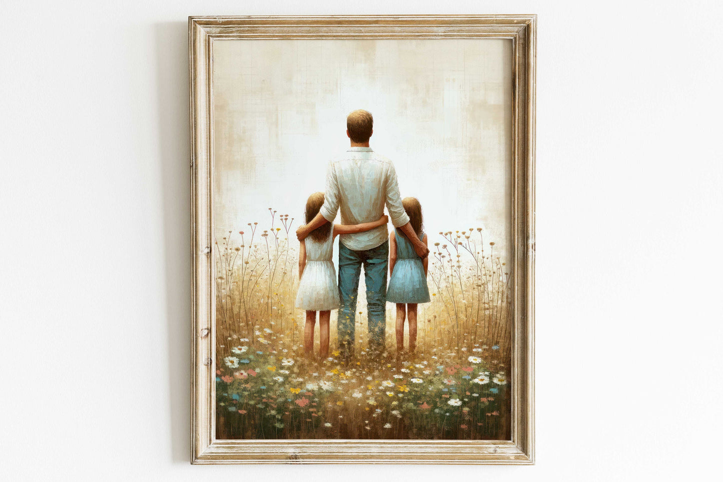 Father & Daughter Print, Gift for Dads, Family Love Wall Decor, Wildflower Nursery Wall Art, Dad and Daughters, Printable Girl Wall Art