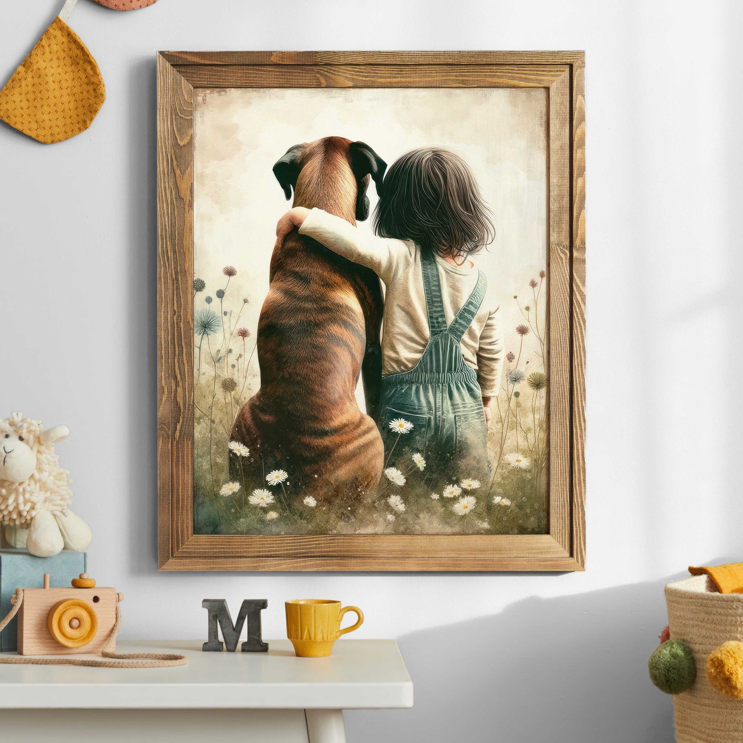 Boxer Nursery Decor, Girl & Dog Art Print, Dog Nursery Decor, Boxer Dog Lover, Boxer Wall Art, Dog Nursery Print, Printable Dog Decor Kids