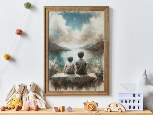 Brothers Room Decor, Brother Print, Boys Adventure Print, Brothers Painting, Landscape Nursery, Nature Art Boys,PRINTABLE Lake Nursery Decor