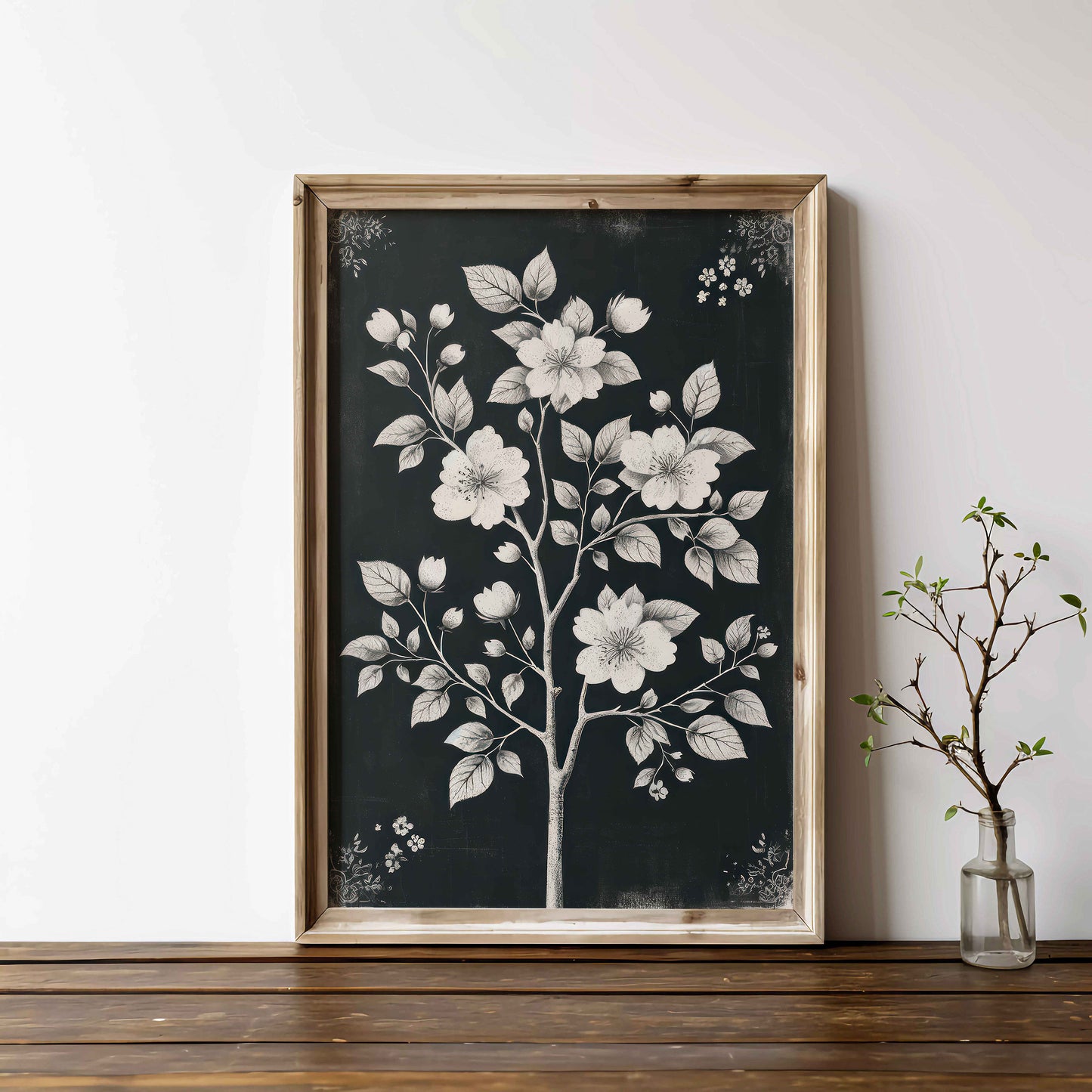 Black Floral Print, Floral Farmhouse Art, Black & White Flower Art, Set of 2, Black Wall Decor, Country Home Decor, Printable Botanical Art