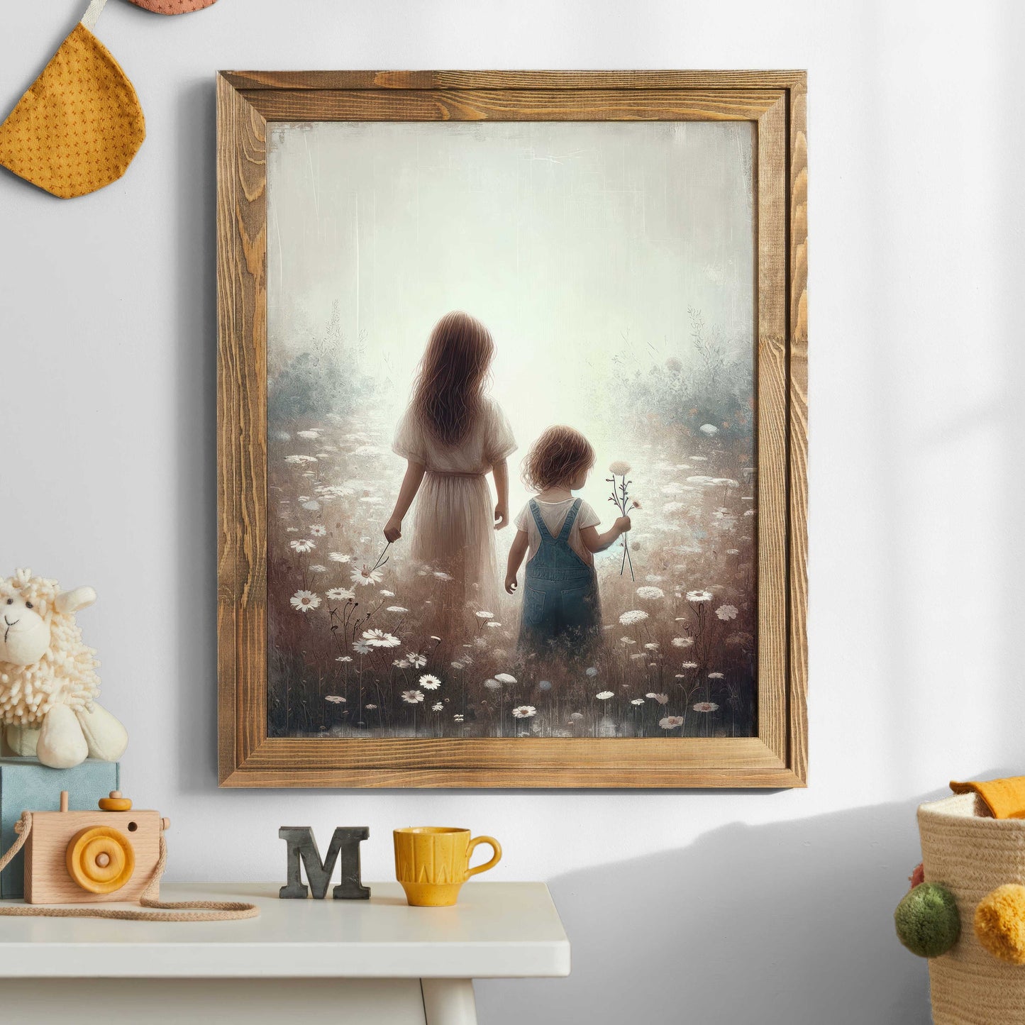 Sister Art Print, Sister Wall Art, Sister Room, Vintage Sister Painting, Little & Big Sister, Wildflower Girls Room, Printable Girl Art