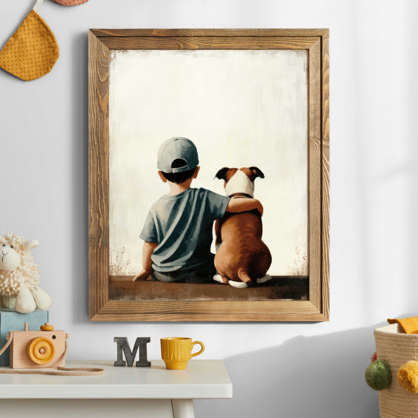 Staffordshire Bullterrier Nursery Wall Art, Stafford Dog Print, Boy & Dog Print, Staffy Portrait, Puppy Nursery, Printable Nursery Dog Decor