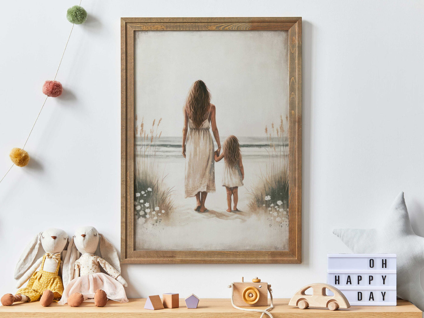 Mother & Daughter Art, Mother Daughter Wall Art, Family Wall Art, Mom Daughter Painting, Rustic Nursery Decor Girl, Printable Family Art