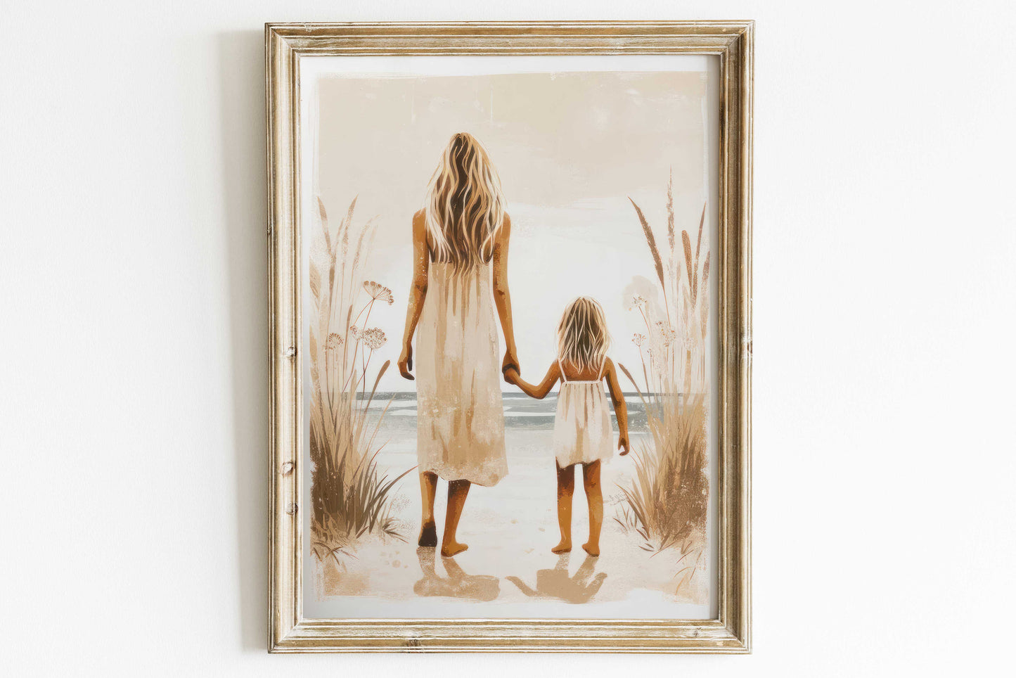 Mother & Daughter Art, Daughter and Mother Wall Art, Girl Beach Art, Mom Daughter Painting, Rustic Nursery Decor Girl, PRINTABLE Family Art