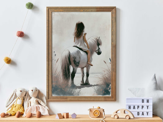 Shetland Pony Nursery Decor, Horse Nursery Art, Girl & Horse Print, Horse Gift for Girl, Riding Horse, Pony Painting,PRINTABLE Girl Wall Art