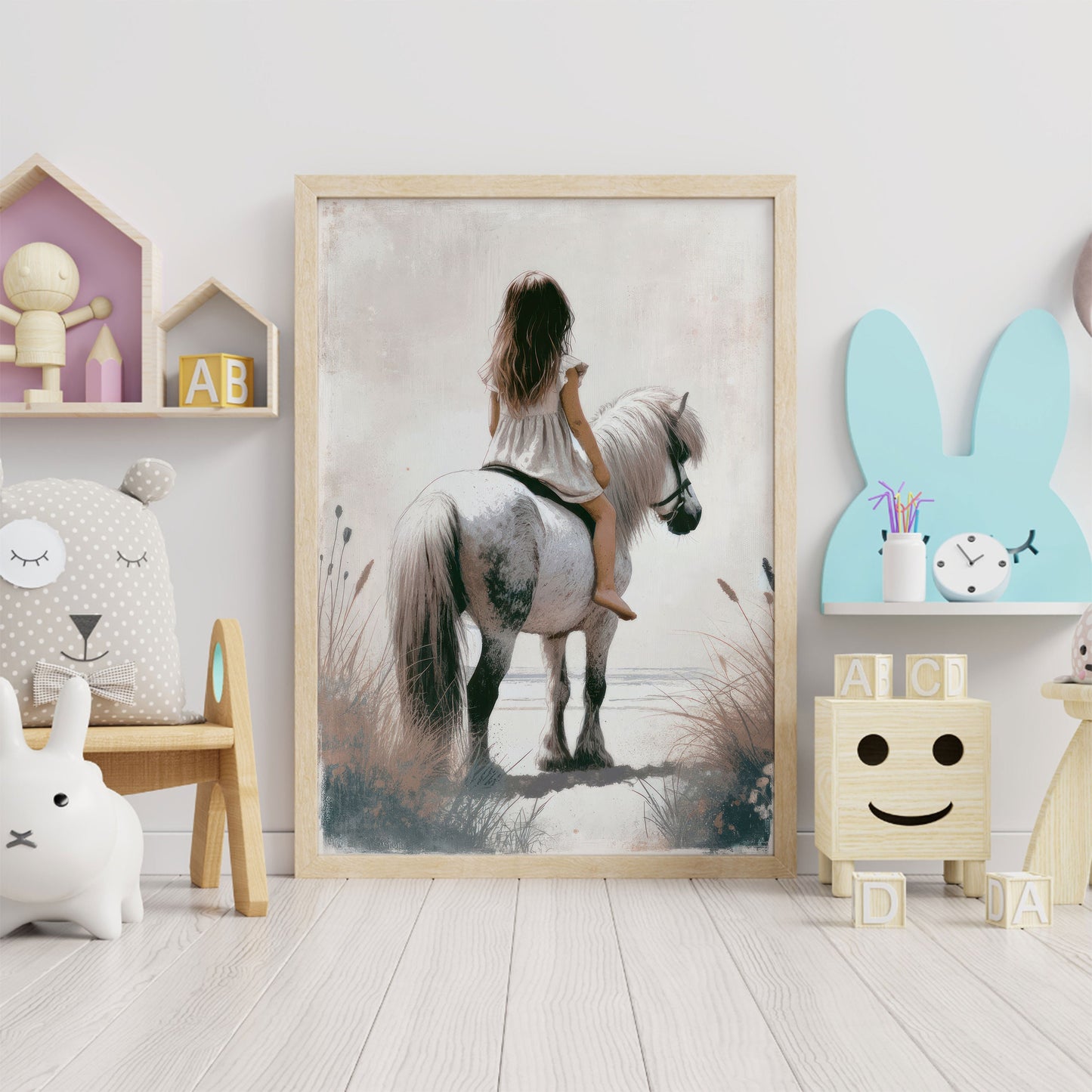 Shetland Pony Nursery Decor, Horse Nursery Art, Girl & Horse Print, Horse Gift for Girl, Riding Horse, Pony Painting,PRINTABLE Girl Wall Art