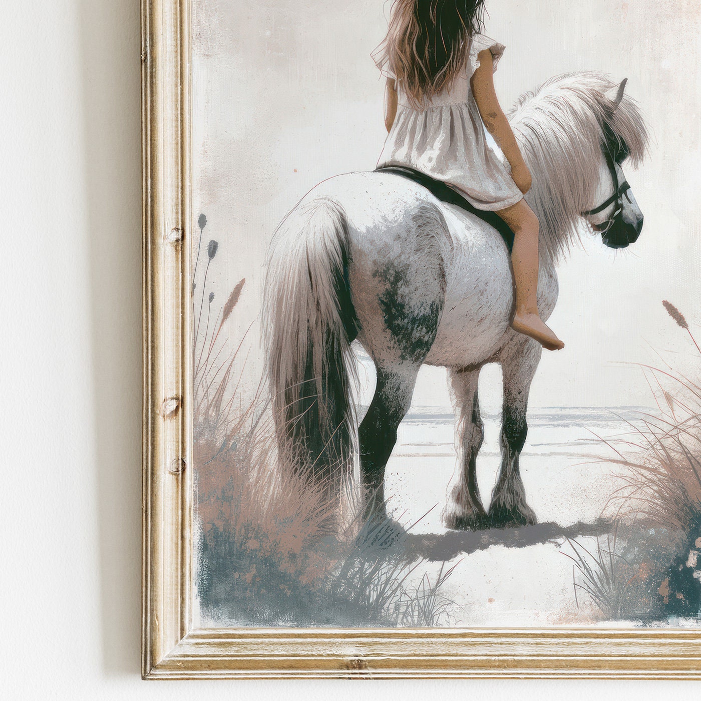 Shetland Pony Nursery Decor, Horse Nursery Art, Girl & Horse Print, Horse Gift for Girl, Riding Horse, Pony Painting,PRINTABLE Girl Wall Art