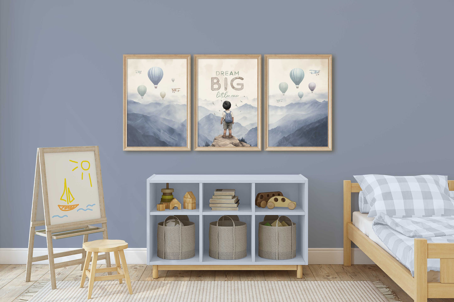 Dream Big Little One Print, Boys Room Decor ,Set of 3, Adventure Nursery Boy, Nursery Quote Boy, Hot Air Ballon Nursery, Printable Boy Art