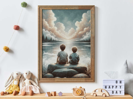 Brothers Room Wall Art, Brother Print, Boys Adventure Print, Brothers Room Decor, Nature Wall Art Boys, PRINTABLE Lake Nursery Decor