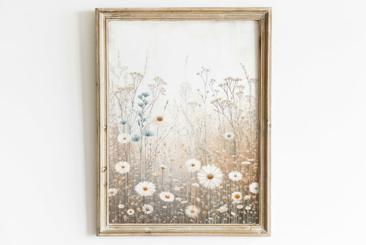 Wildflower Field Art, Rustic Floral Wall Decor, Flower Field Painting, Vintage Floral Wall Art, Wildflower Nursery, PRINTABLE Flower Art