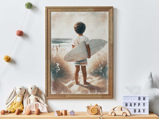 Surfing Nursery Print, Surfer Boy Print, Beach Nursery Decor, Beach on the Beach, Little Boy Surfer, Printable Surfer Wall Art for Kids