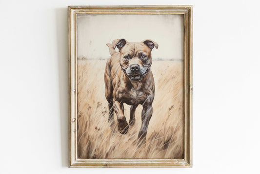 Staffordshire Bull Terrier, Staffy Dad & Mom Gift, Staffy Portrait, Rustic Dog Decor, Amstaff Art, Stafford Dog Print, Printable Dog Decor