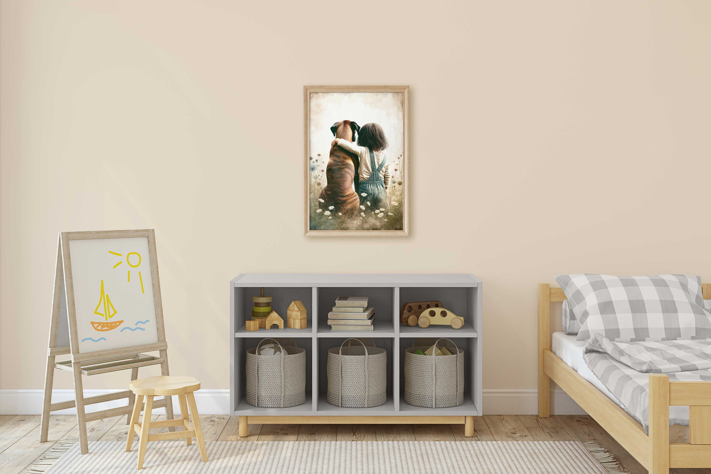 Boxer Nursery Decor, Girl & Dog Art Print, Dog Nursery Decor, Boxer Dog Lover, Boxer Wall Art, Dog Nursery Print, Printable Dog Decor Kids