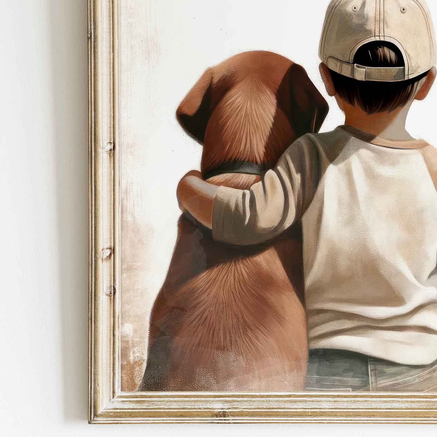 Brown Labrador Nursery Art, Boy & Dog Art Print, Dog Decor Nursery, Labrador Retriever Print, Puppy Nursery Decor, Printable Kids Art