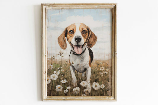 Beagle Print, Vintage Dog Decor, Beagle Painting, Beagle Owner & Lovers Gift, Dog and Flowers Art, Dog Portrait, PRINTABLE Dog Wall Art