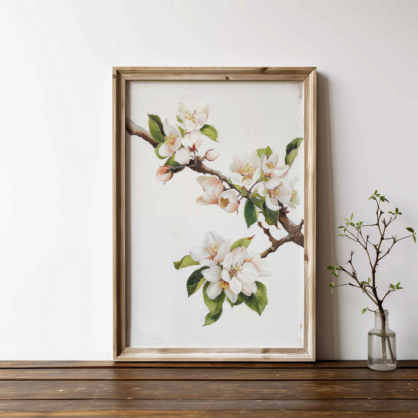 Apple Tree Branch Print, Apple Blossom, Apple Tree Painting, Apple Tree Flowers, Rustic Floral Art, White Flowers Print, PRINTABLE Art