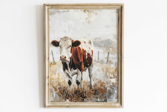 Cow Wall Art, Rustic Cow Painting, Vintage Farm Animal Print, Farmhouse Home Decor, Country Home Wall Decor, Cattle Print, Printable Art