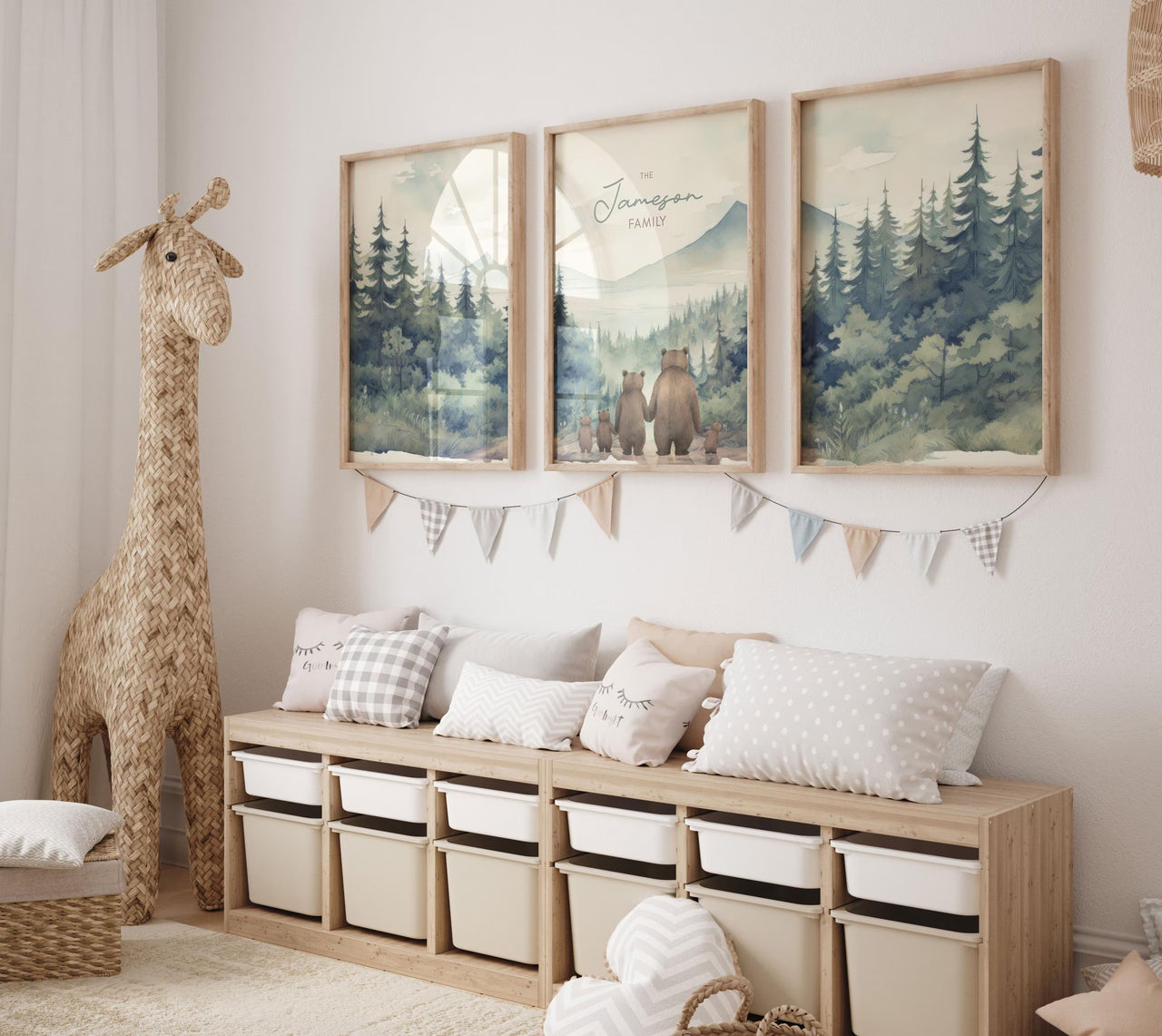 Bear Family Prints (Family of 5) – Animal Nursery Wall Decor • Set of 3