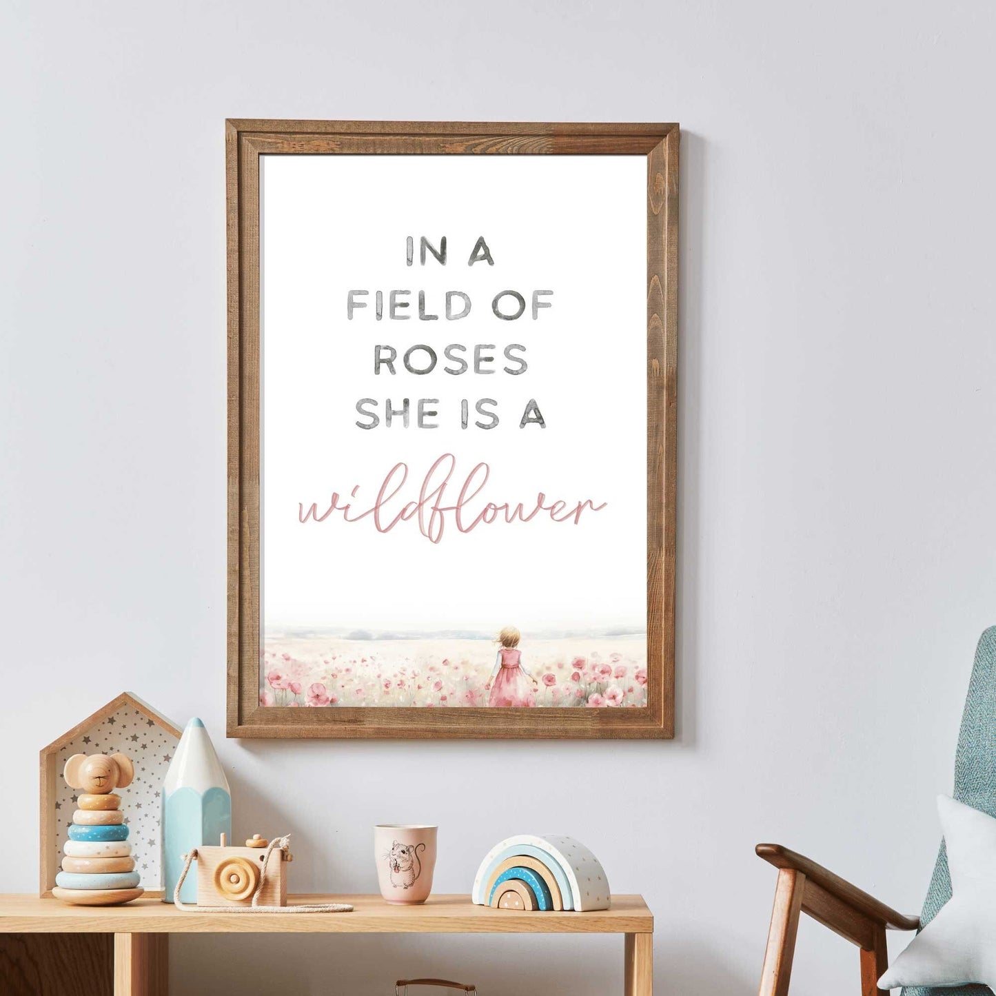 In a Field of Roses She is a Wildflower, Girls Bedroom Quote Art, Nursery Decor - WildfieldPrints