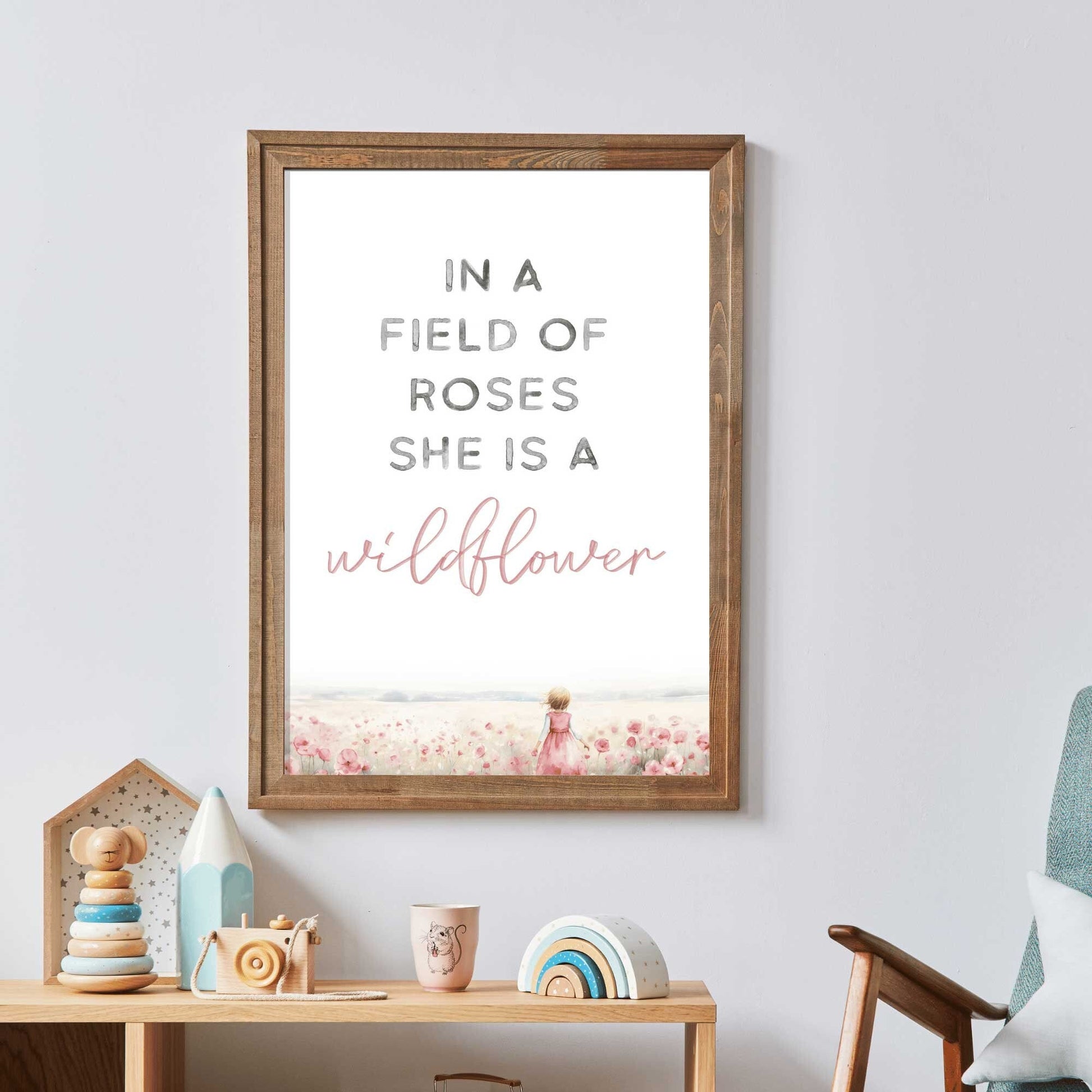 In a Field of Roses She is a Wildflower, Girls Bedroom Quote Art, Nursery Decor - WildfieldPrints