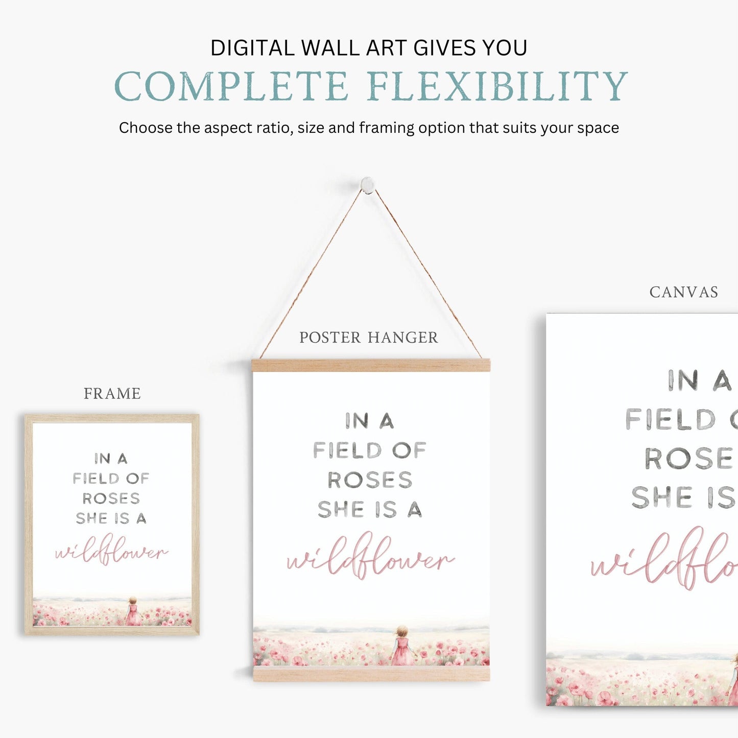 In a Field of Roses She is a Wildflower, Girls Bedroom Quote Art, Nursery Decor - WildfieldPrints