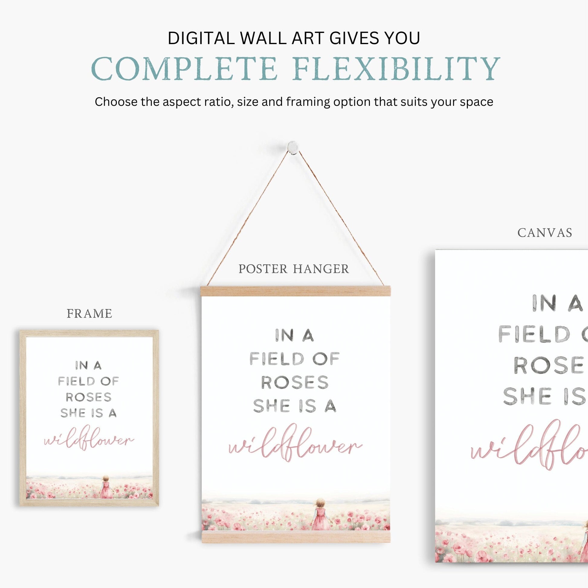 In a Field of Roses She is a Wildflower, Girls Bedroom Quote Art, Nursery Decor - WildfieldPrints