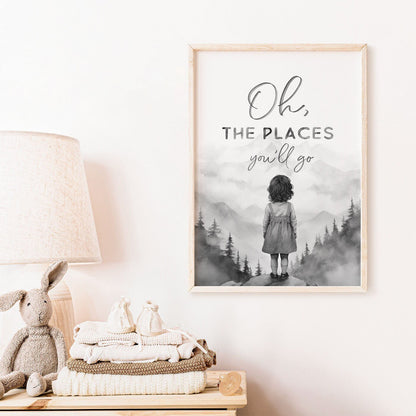 Inspiring Nursery Art, Oh The Places You'll Go, Girl's Room Decor - WildfieldPrints
