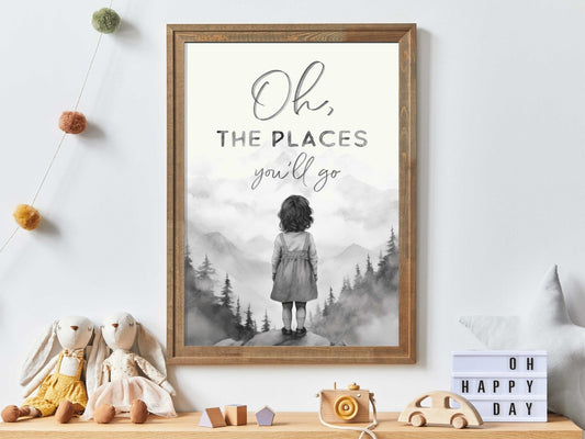 Inspiring Nursery Art, Oh The Places You'll Go, Girl's Room Decor - WildfieldPrints