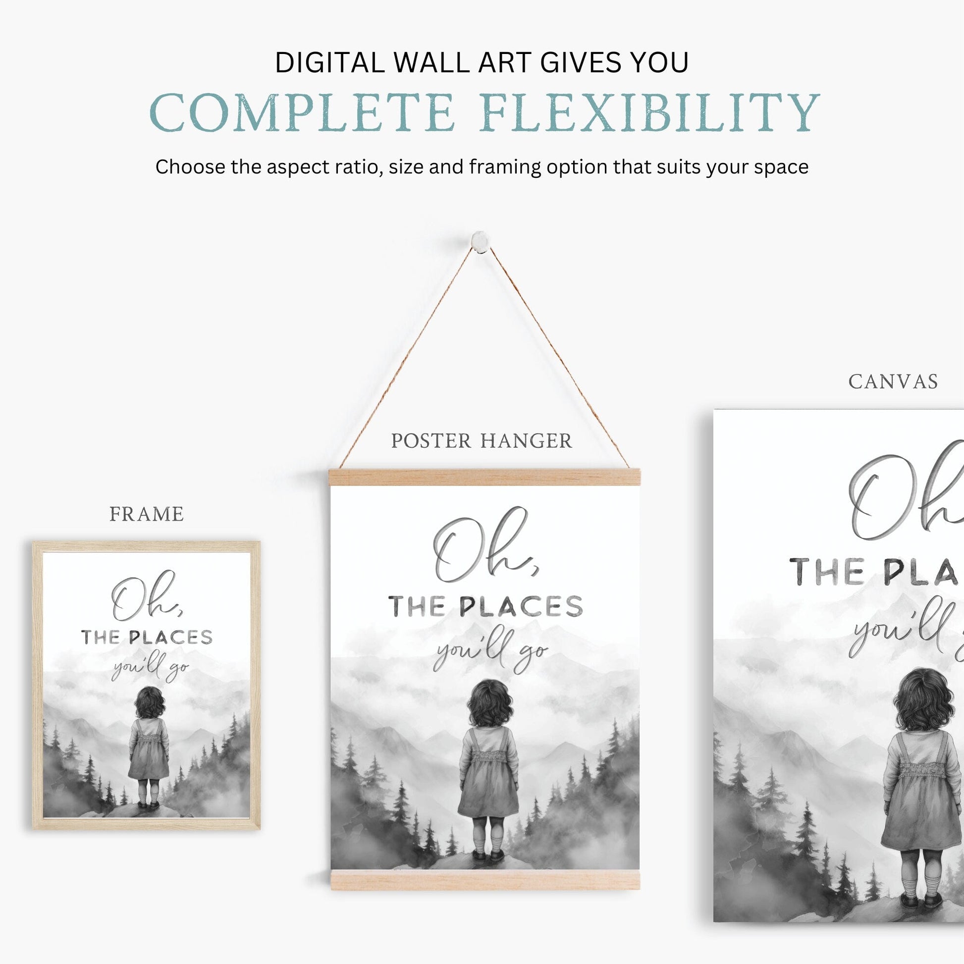 Inspiring Nursery Art, Oh The Places You'll Go, Girl's Room Decor - WildfieldPrints