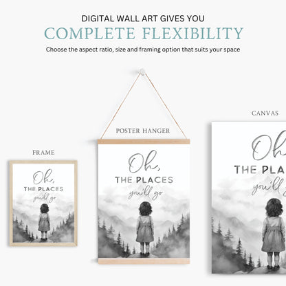 Inspiring Nursery Art, Oh The Places You'll Go, Girl's Room Decor - WildfieldPrints