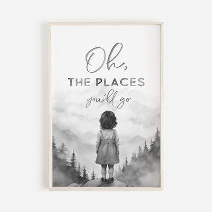 Inspiring Nursery Art, Oh The Places You'll Go, Girl's Room Decor - WildfieldPrints