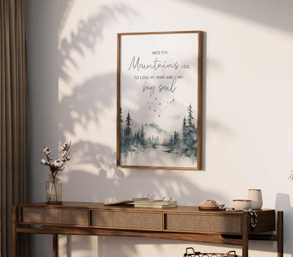 Into the Mountains Wall Art, Adventure & Hiking Quote Print, Nature Decor - WildfieldPrints