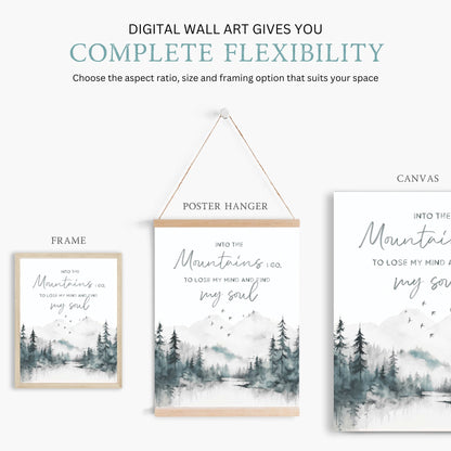 Into the Mountains Wall Art, Adventure & Hiking Quote Print, Nature Decor - WildfieldPrints
