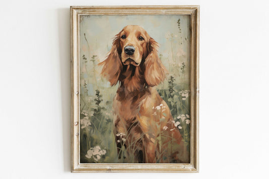 Irish Setter Art Print, Vintage Dog Decor, Portrait for Dog Lovers - WildfieldPrints