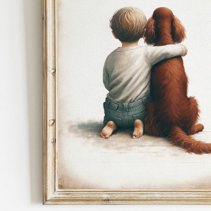 Irish Setter Nursery Art, Boy and Dog Wall Decor, Animal Print - WildfieldPrints