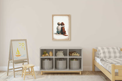 Irish Setter Nursery Art, Boy and Dog Wall Decor, Animal Print - WildfieldPrints