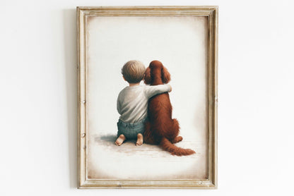 Irish Setter Nursery Art, Boy and Dog Wall Decor, Animal Print - WildfieldPrints