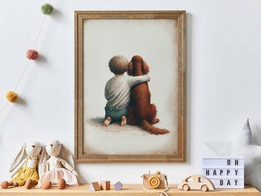 Irish Setter Nursery Art, Boy and Dog Wall Decor, Animal Print - WildfieldPrints