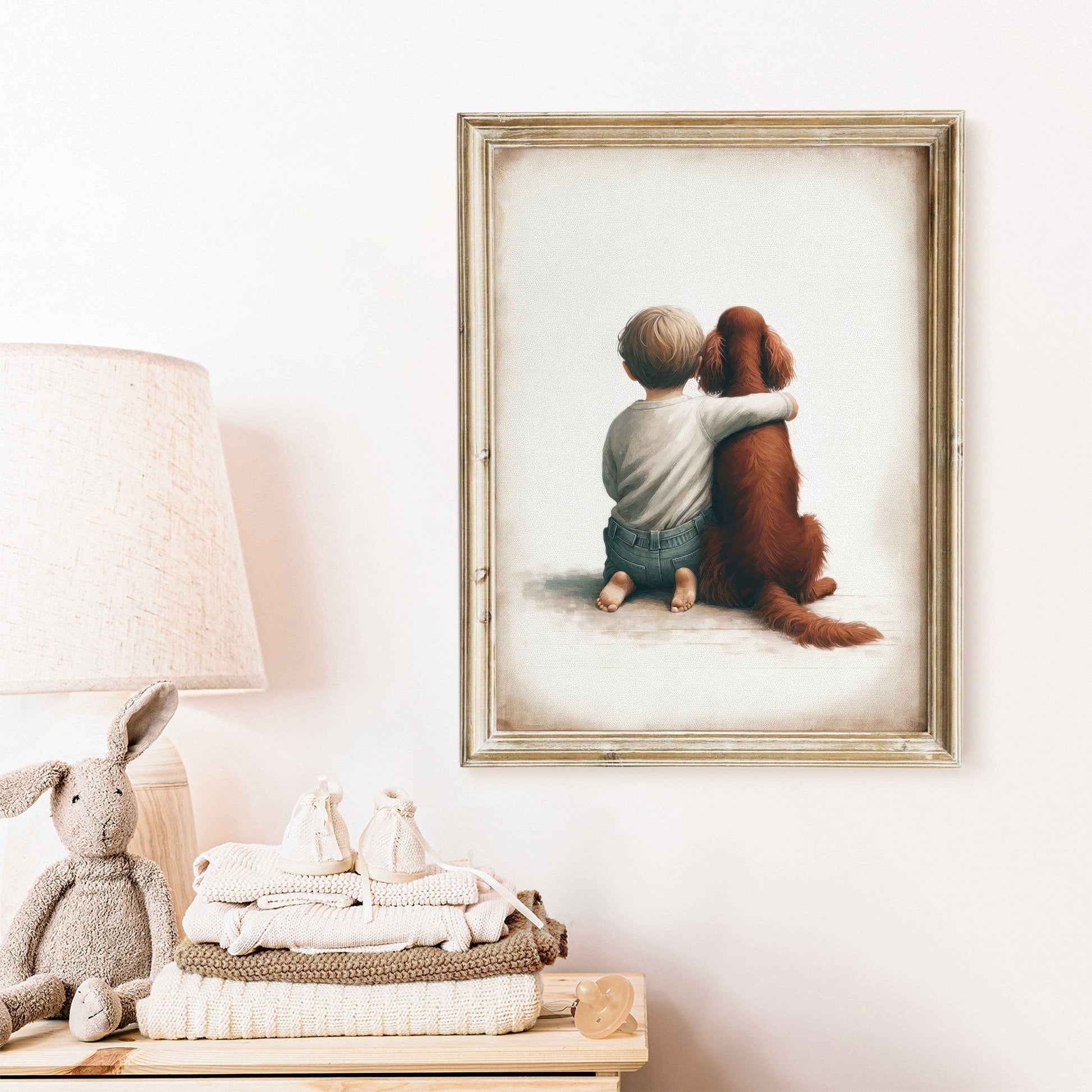 Irish Setter Nursery Art, Boy and Dog Wall Decor, Animal Print - WildfieldPrints