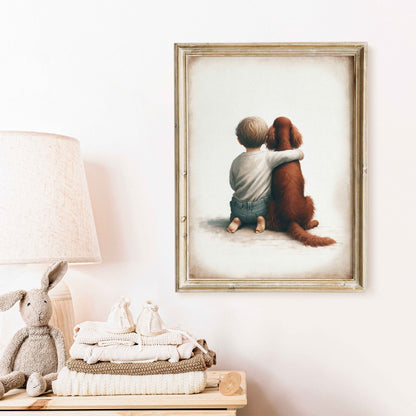 Irish Setter Nursery Art, Boy and Dog Wall Decor, Animal Print - WildfieldPrints