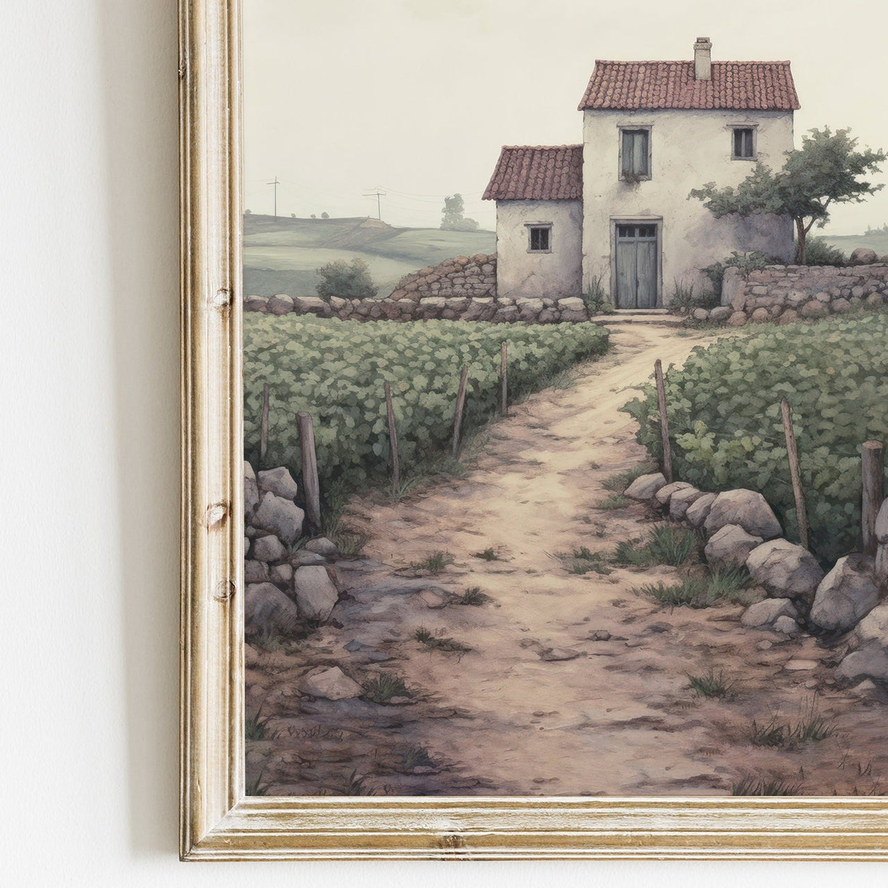 Italian Stone House Wall Art – Mediterranean Nursery Print