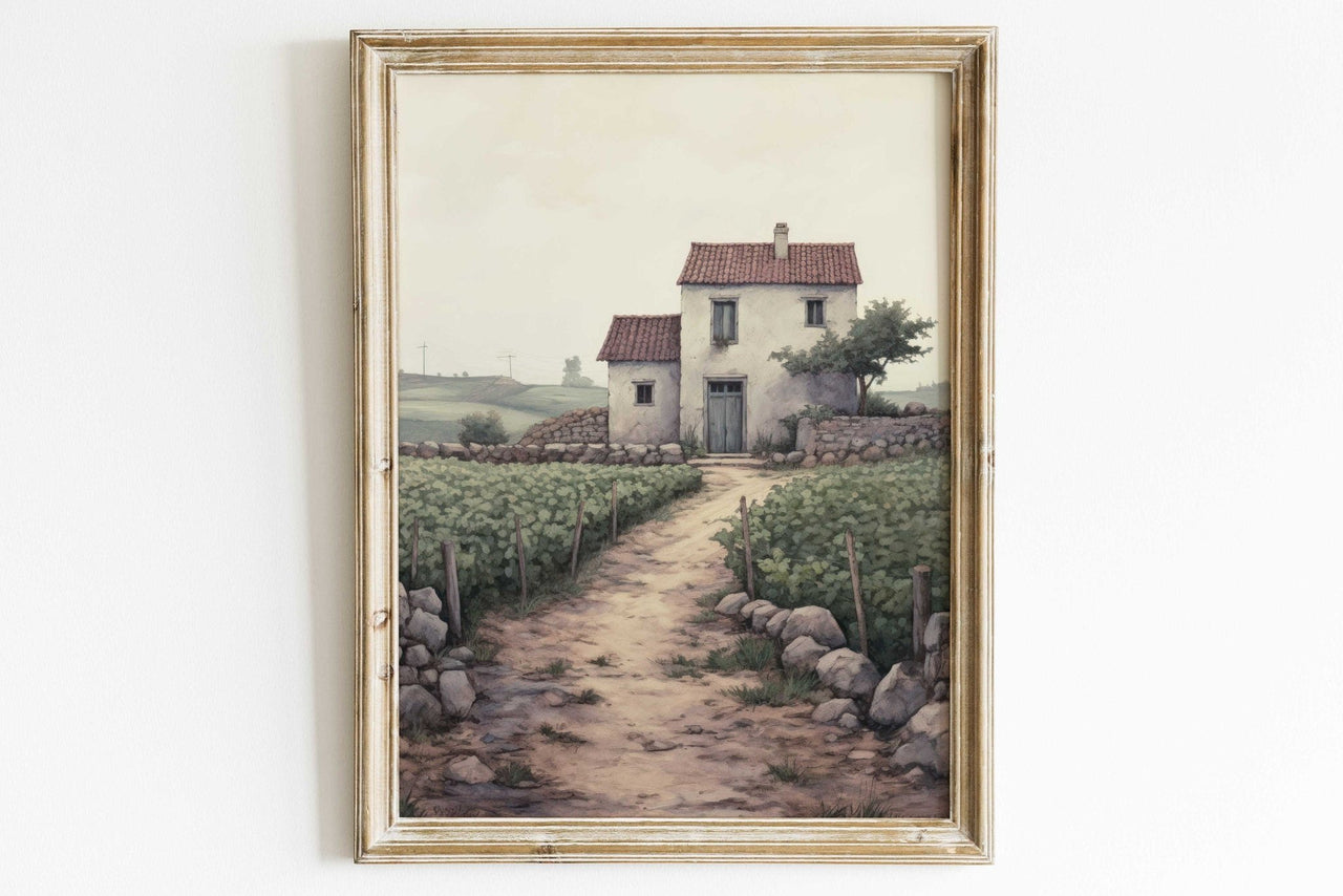 Italian Stone House Wall Art – Mediterranean Nursery Print