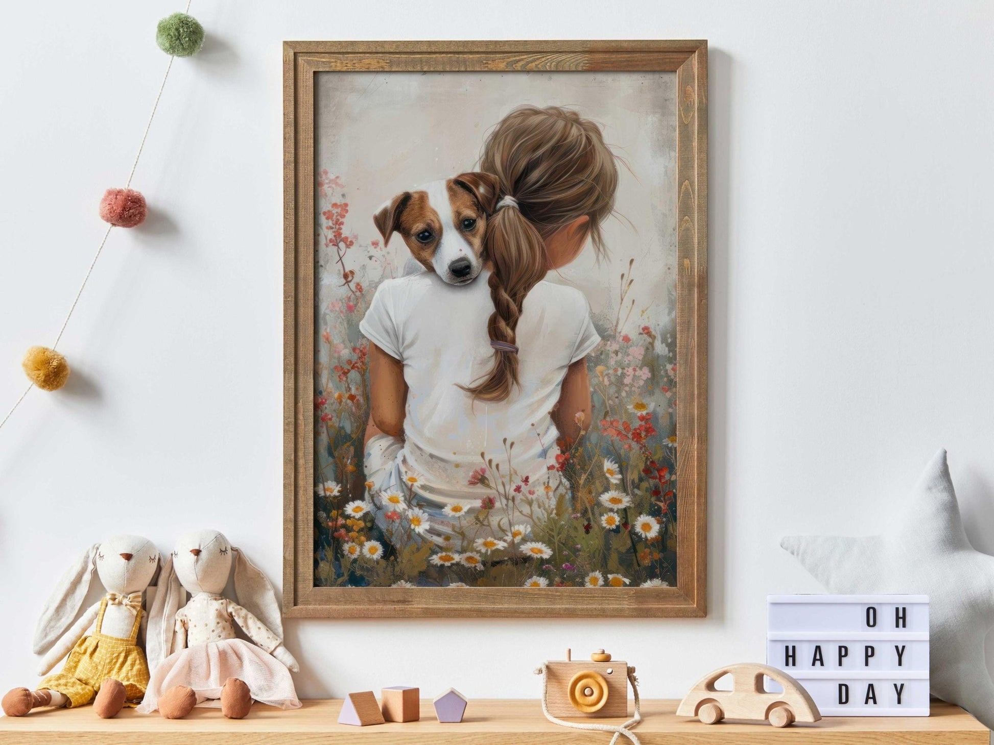 Jack Russell Art Nursery, Girl & Dog Wall Decor, Kids Room Print - WildfieldPrints