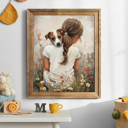 Jack Russell Art Nursery, Girl & Dog Wall Decor, Kids Room Print - WildfieldPrints